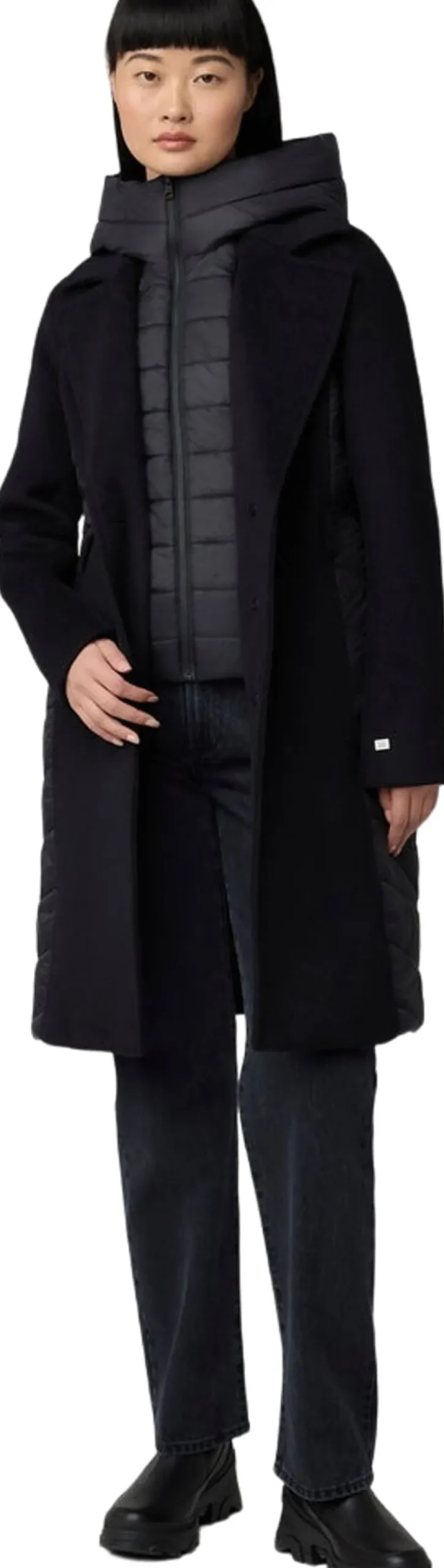 Adeline Slim-Fit Mixed Media Wool Coat with Removable Bib and Hood - Women's