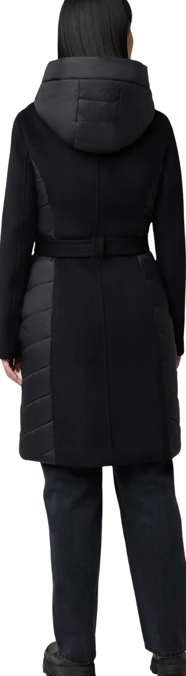 Adeline Slim-Fit Mixed Media Wool Coat with Removable Bib and Hood - Women's