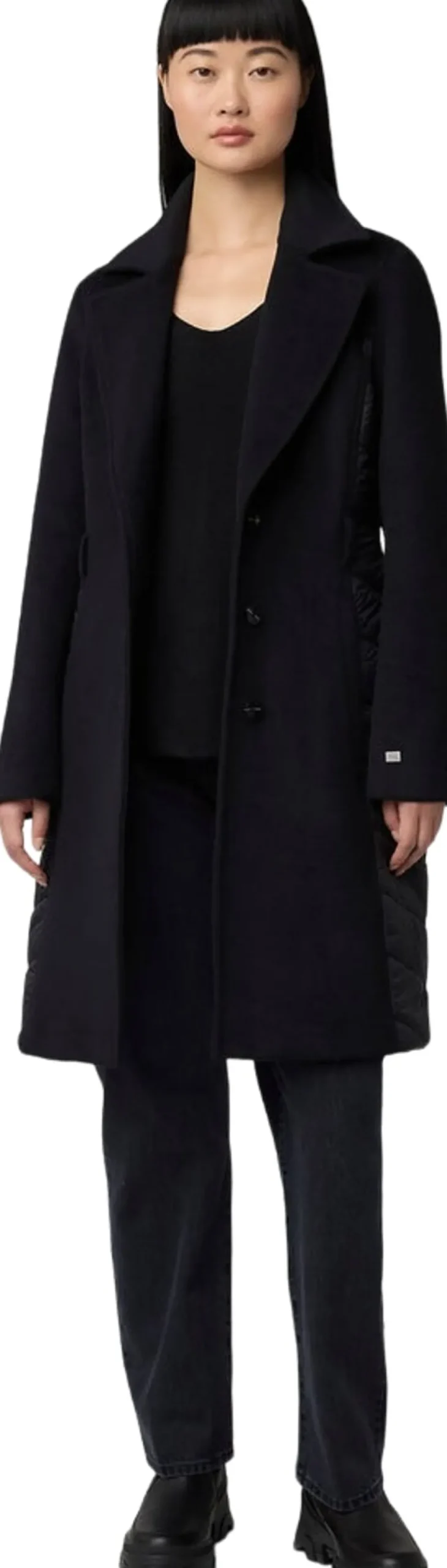 Adeline Slim-Fit Mixed Media Wool Coat with Removable Bib and Hood - Women's