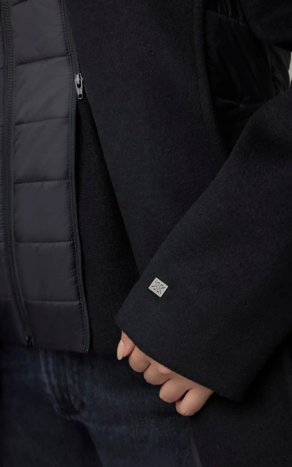 Adeline Slim-Fit Mixed Media Wool Coat with Removable Bib and Hood - Women's