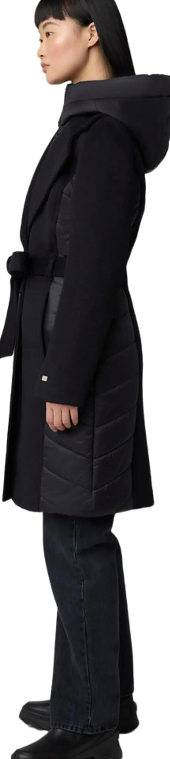 Adeline Slim-Fit Mixed Media Wool Coat with Removable Bib and Hood - Women's