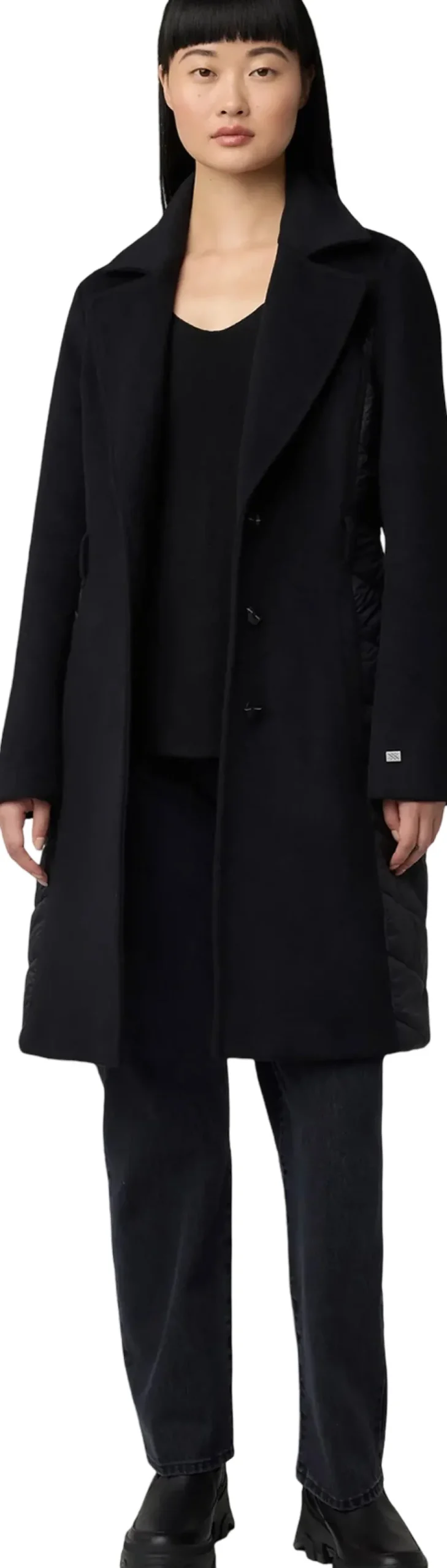 Adeline Slim-Fit Mixed Media Wool Coat with Removable Bib and Hood - Women's