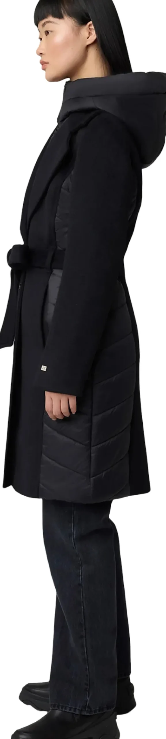 Adeline Slim-Fit Mixed Media Wool Coat with Removable Bib and Hood - Women's