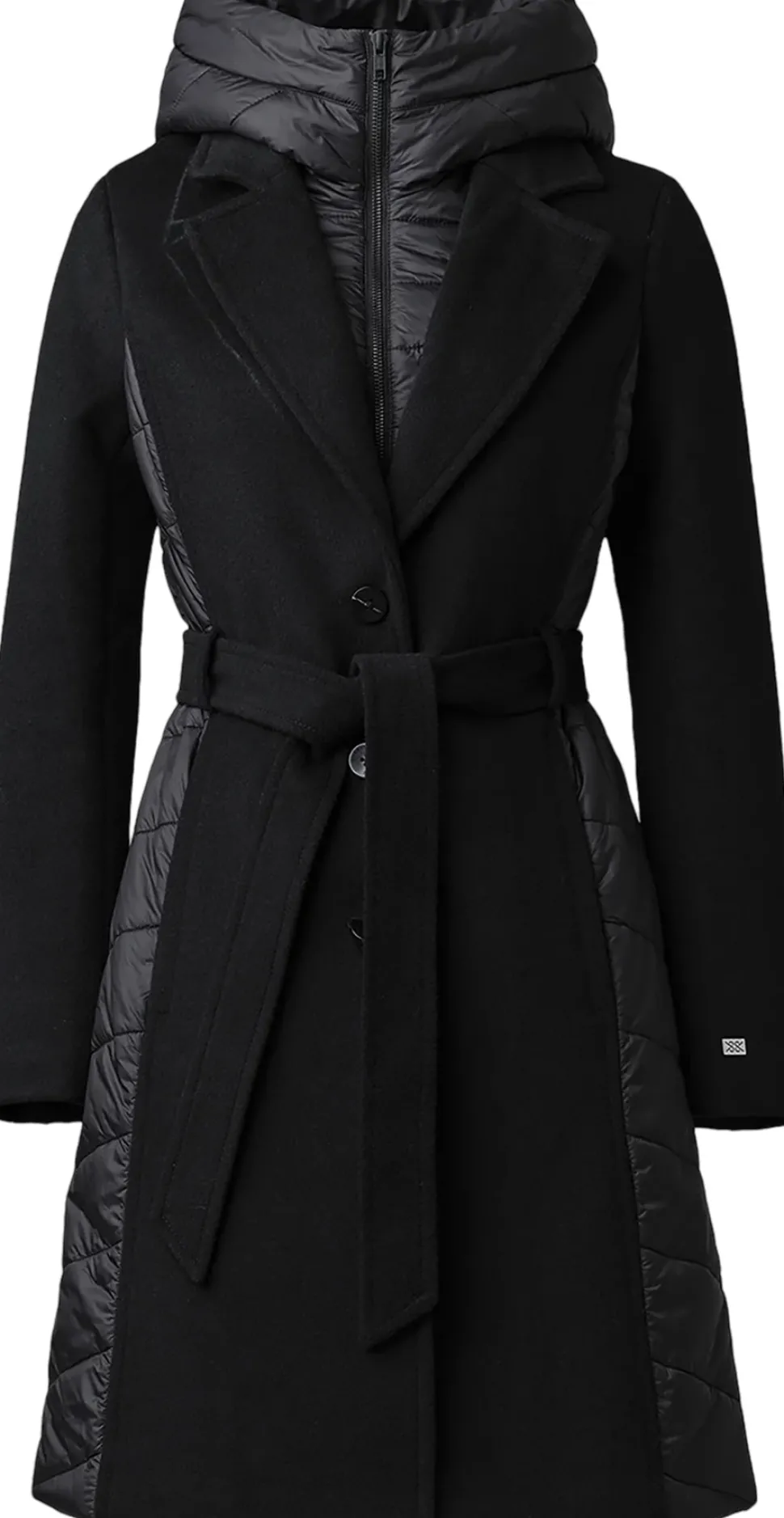 Adeline Slim-Fit Mixed Media Wool Coat with Removable Bib and Hood - Women's