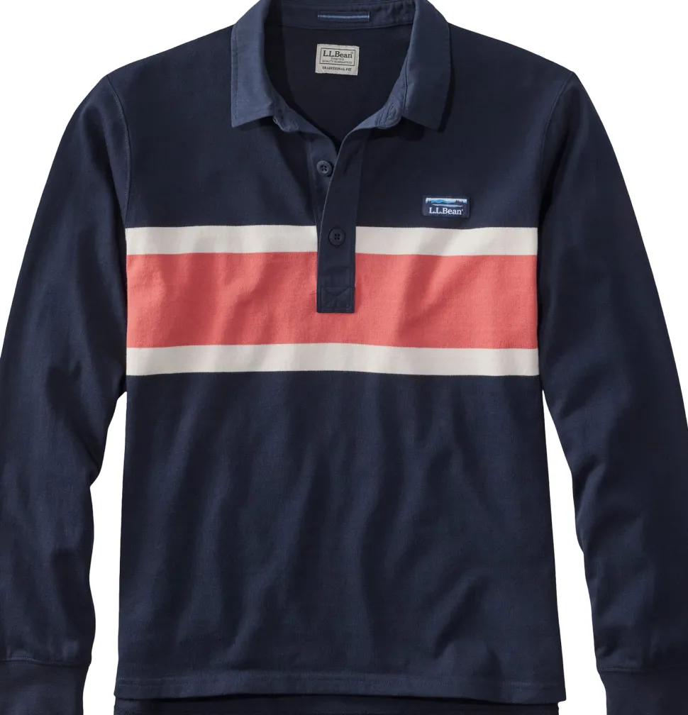 Bean's Vintage Soft Chest Stripe Long Sleeve Rugby Polo - Men's