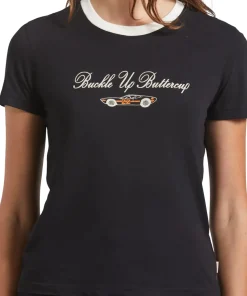 Buckle Up Fitted Crew Neck T-Shirt - Women's