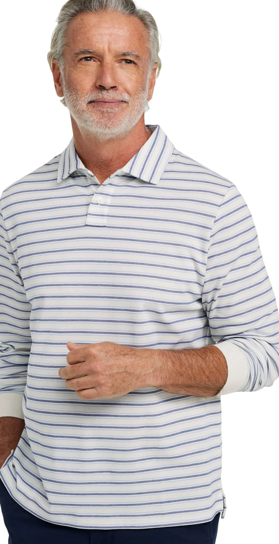 Comfort Stretch Performance Long Sleeve Stripe Polo - Men's