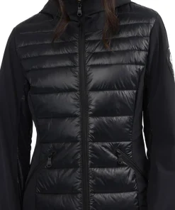 Cressy Mixed-Media Channel Quilted Stretch Puffer Jacket with Fixed Hood - Women's