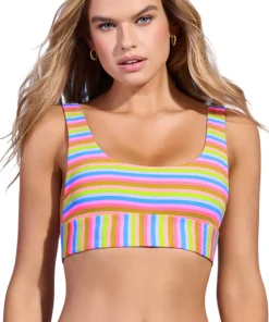 Donna Rainbow Stripe Sporty Bralette Bikini Top - Women's