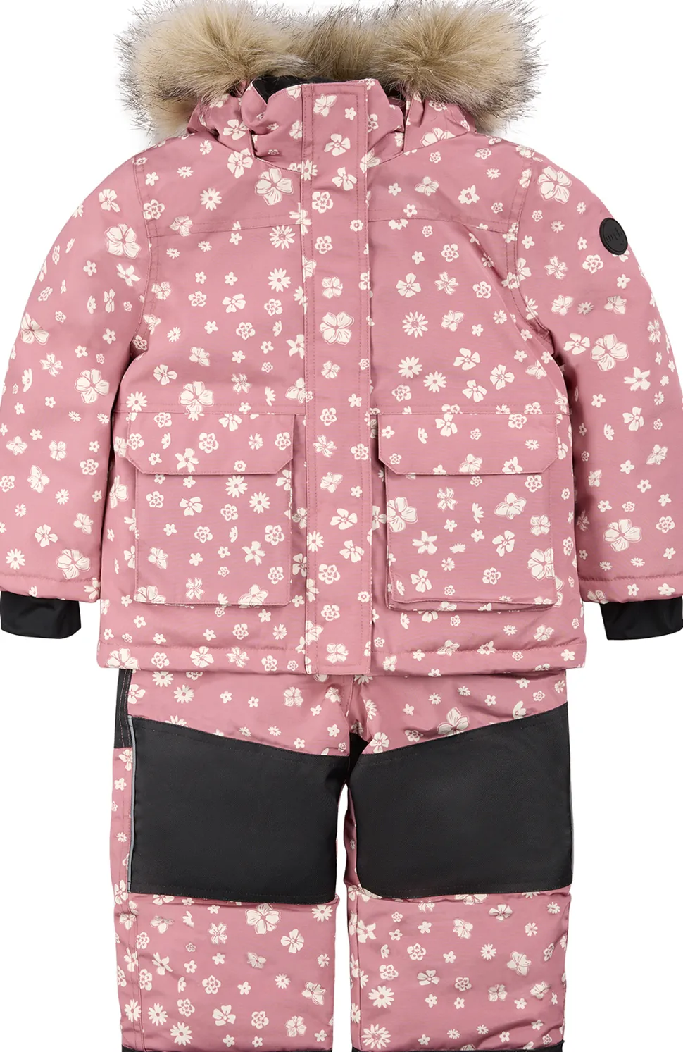Floral Print On Dusty Pink Snowsuit - Girl