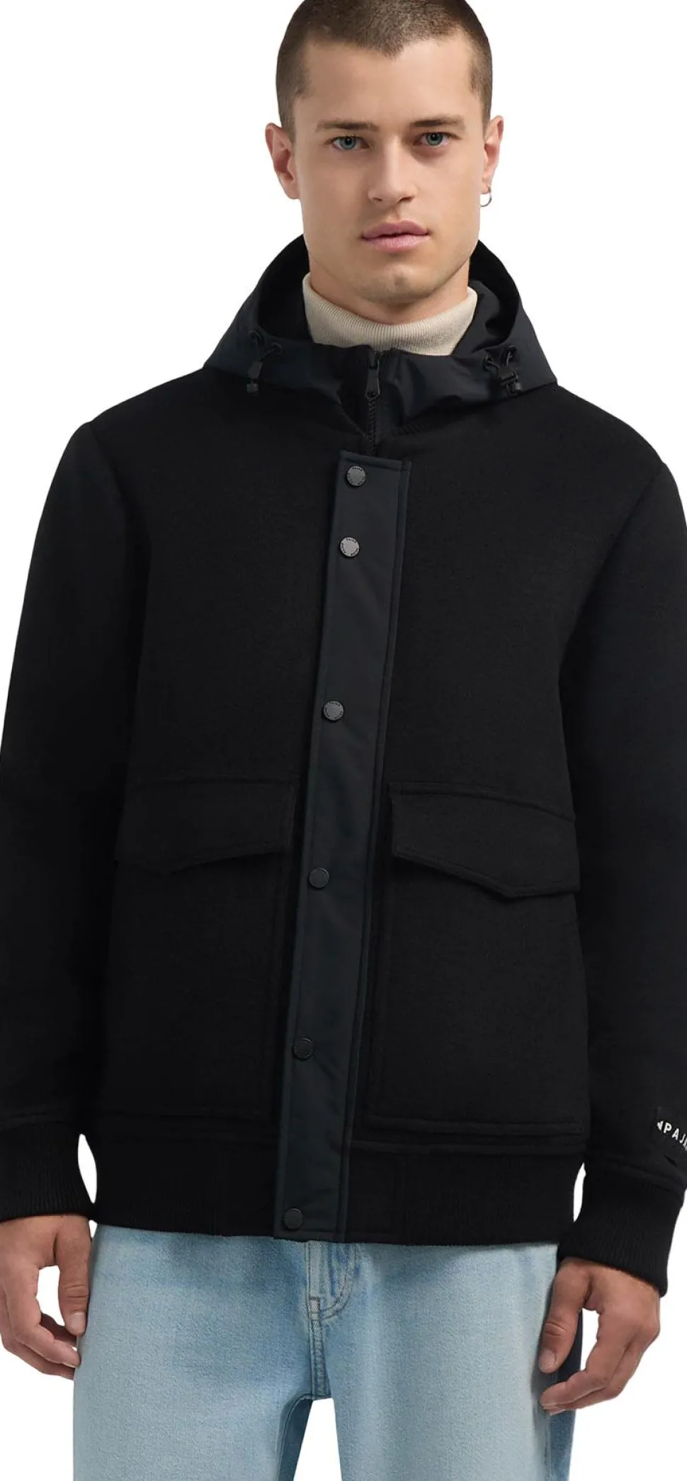 Hader Wool Blend Bomber Jacket with Removable Hooded Bib - Men's