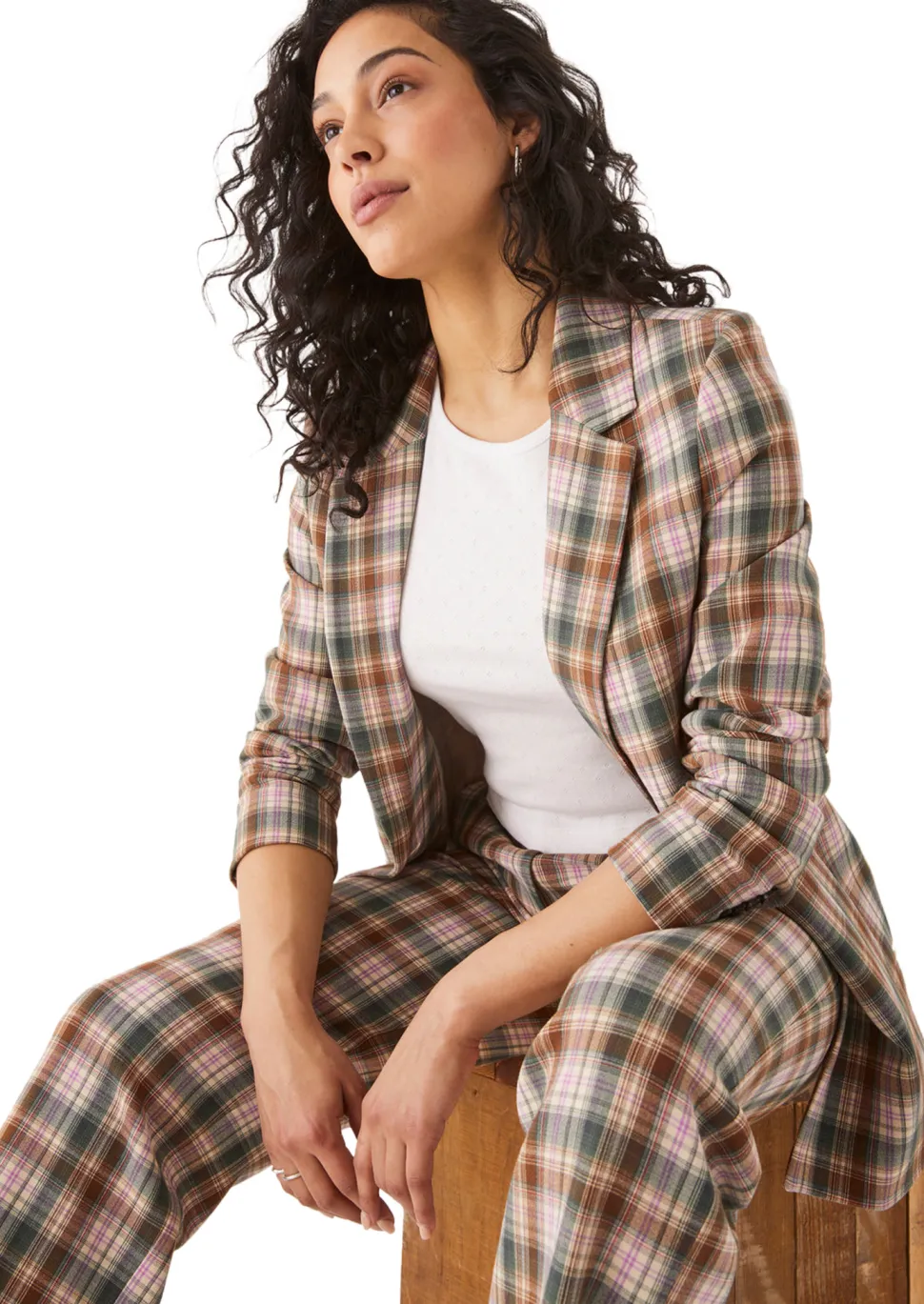 Jane Double Weave Plaid Straight Leg Pant - Women's