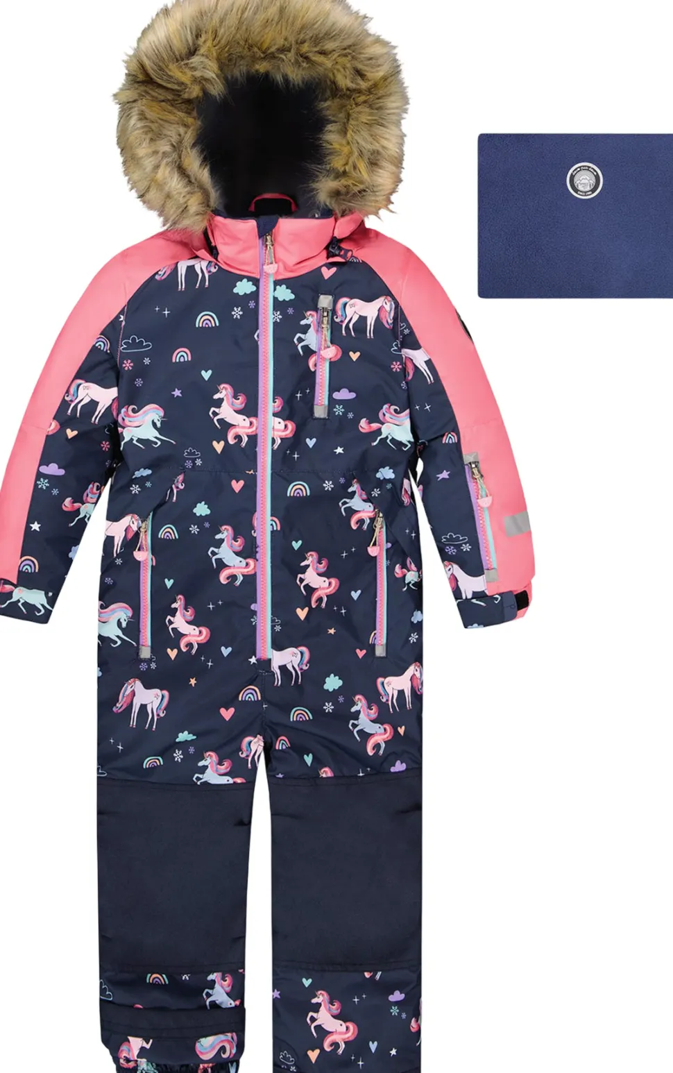 Navy Flower Print Play One-Piece Snowsuit - Little Girl