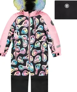 Navy Flower Print Play One-Piece Snowsuit - Little Girl