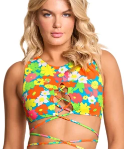90s Floral Chic High Neck Bikini Top - Women's