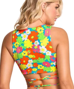 90s Floral Chic High Neck Bikini Top - Women's