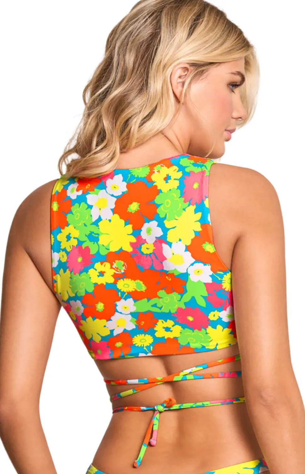 90s Floral Chic High Neck Bikini Top - Women's