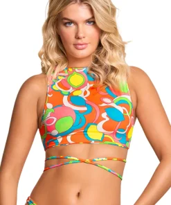90s Floral Chic High Neck Bikini Top - Women's