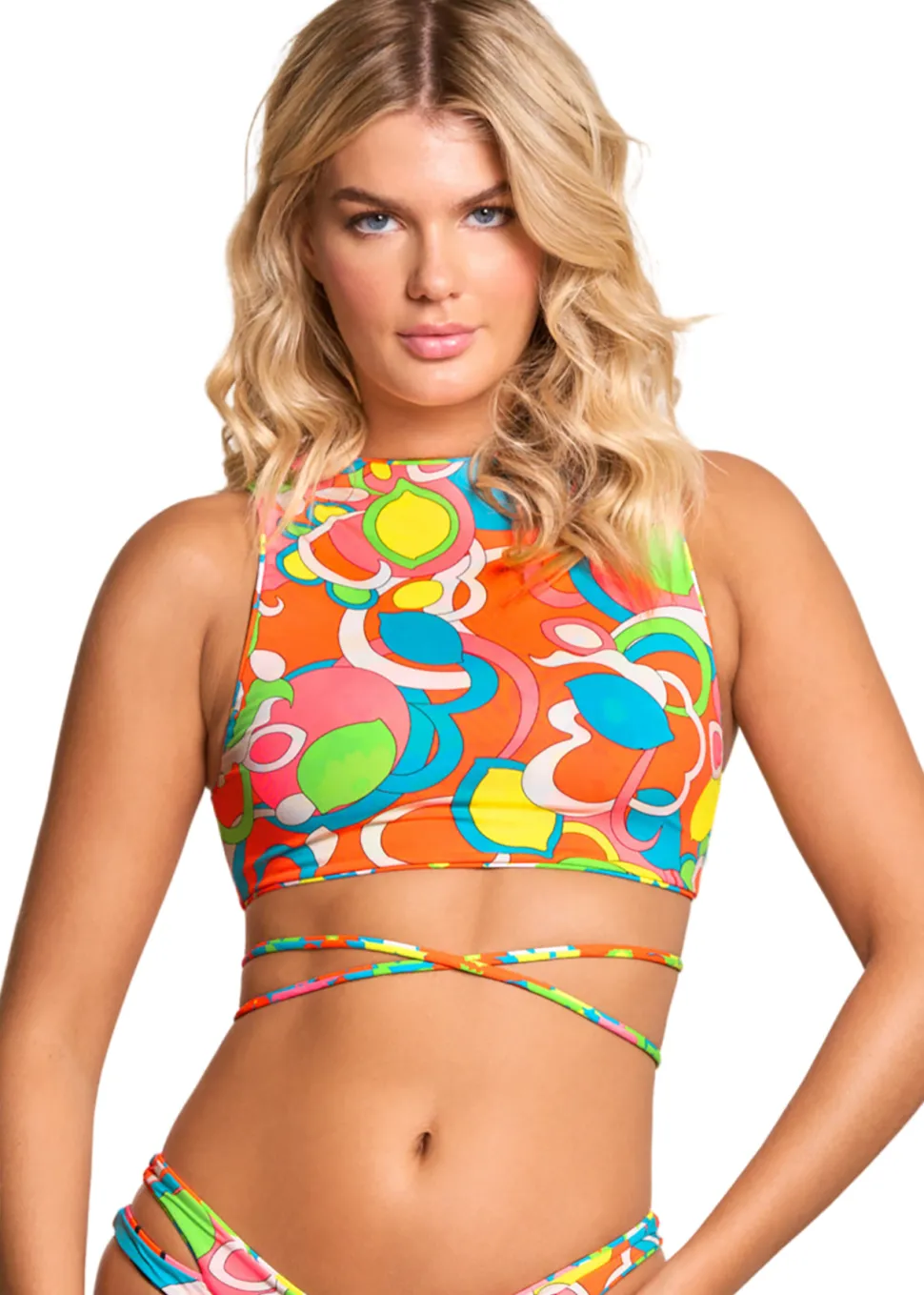 90s Floral Chic High Neck Bikini Top - Women's