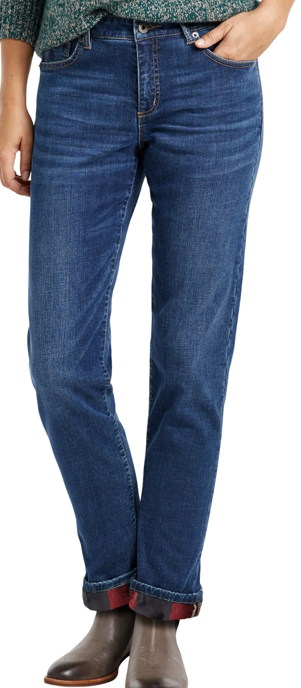 Signature Lined Low-Rise Straight-Leg Flannel-Lined Boyfriend Jeans - Women's