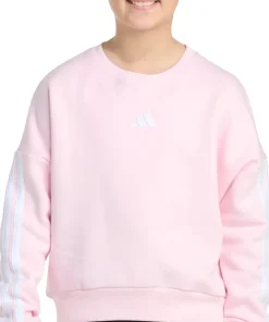 3-Stripes Crew Neck Long Sleeve Fleece Pullover Sweatshirt - Girls