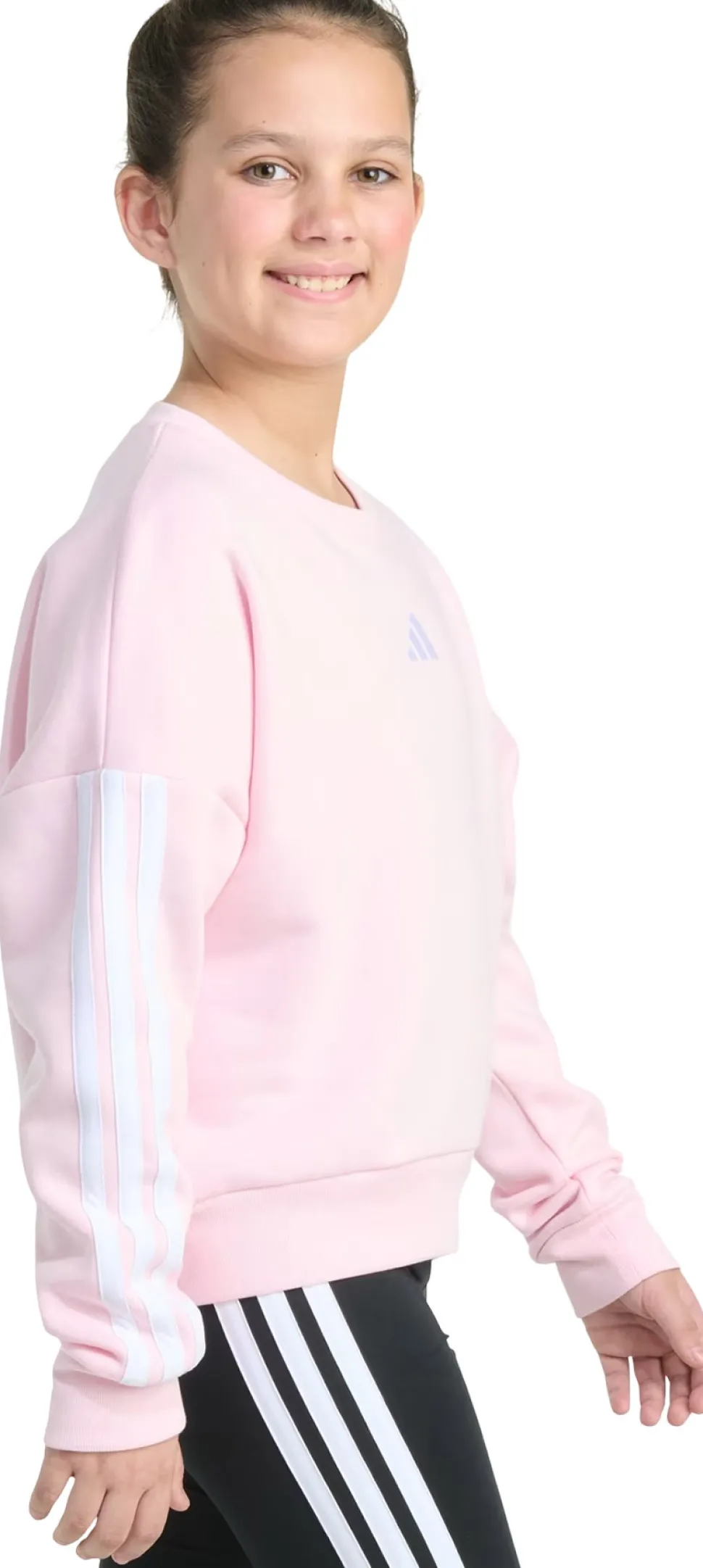 3-Stripes Crew Neck Long Sleeve Fleece Pullover Sweatshirt - Girls