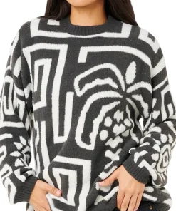 Sunset Luau Knit Crew Neck Fleece Sweatshirt - Women's