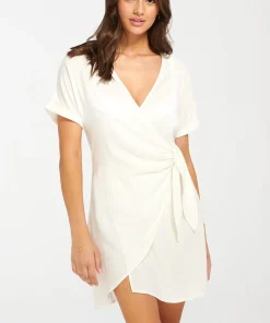 White Side Tie Wrap Dress - Women's