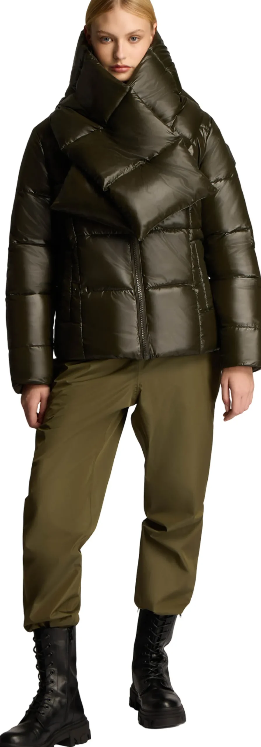 Winekka 2-In-1 Reversible Puffer Jacket with Oversized Removable Scarf - Women's